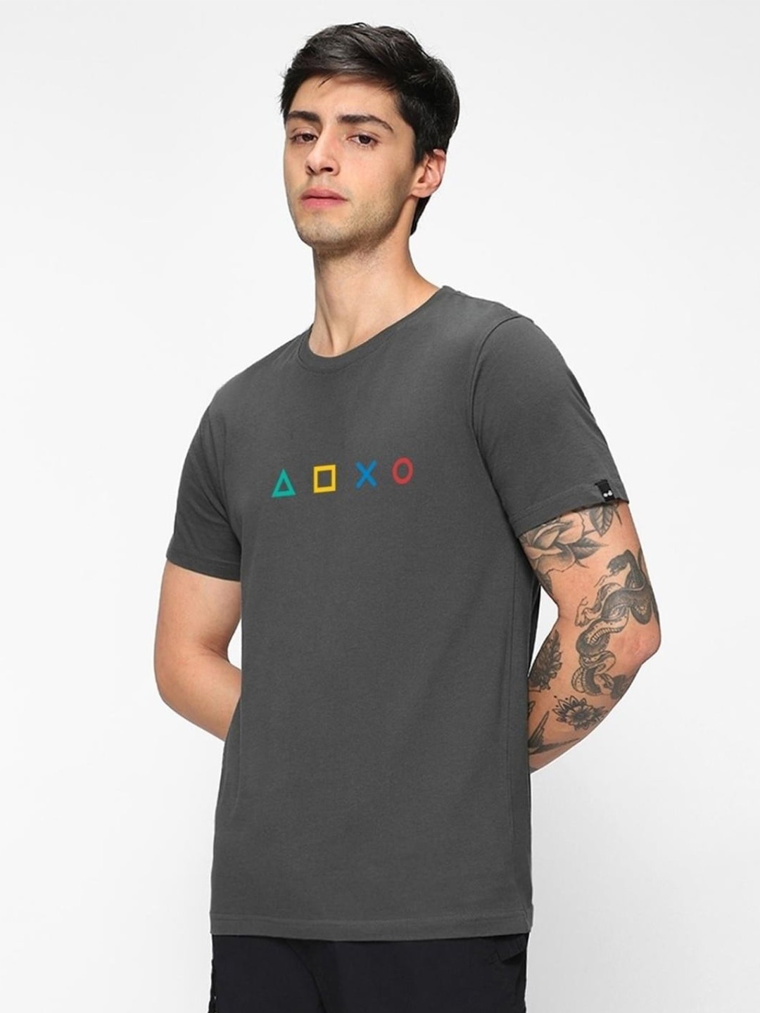 

Bewakoof Typography Printed Cotton Gamer T-shirt, Grey