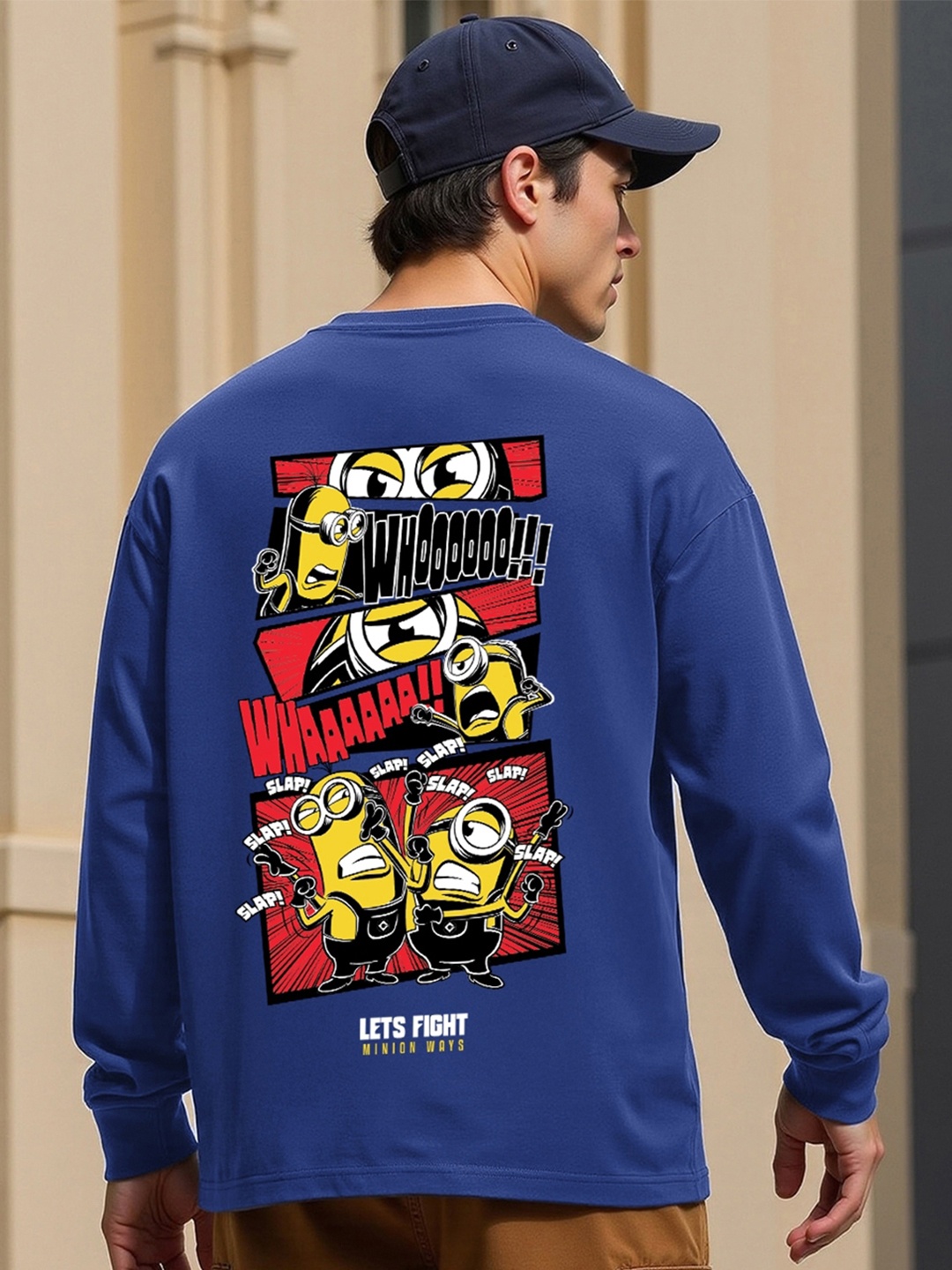 Bewakoof Minions Lets Fight Graphic Printed Oversized T-shirt, Blue