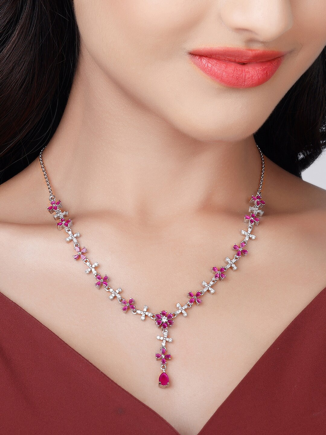 

GIVA Rhodium-Plated 925 Sterling Silver Stone-Studded Necklace