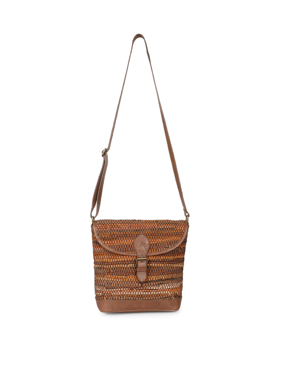 

Saint G Geometric Leather Structured Sling Bag, Tan