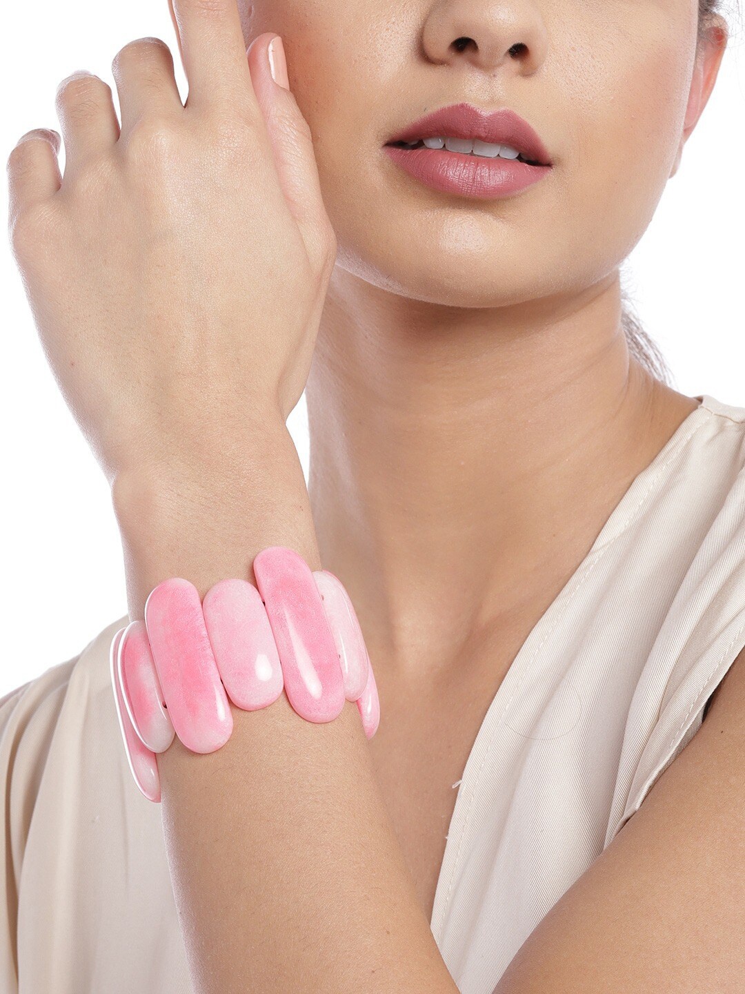 

Golden Peacock Crystals Elasticated Bracelet, Pink