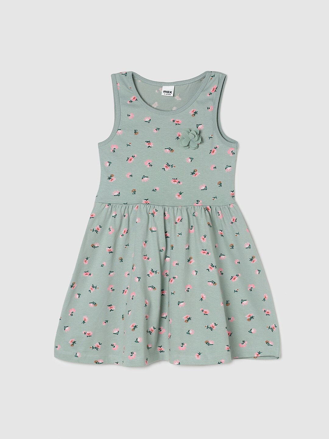 

max Floral Printed Bow Detail Pure Cotton A-Line Dress, Green