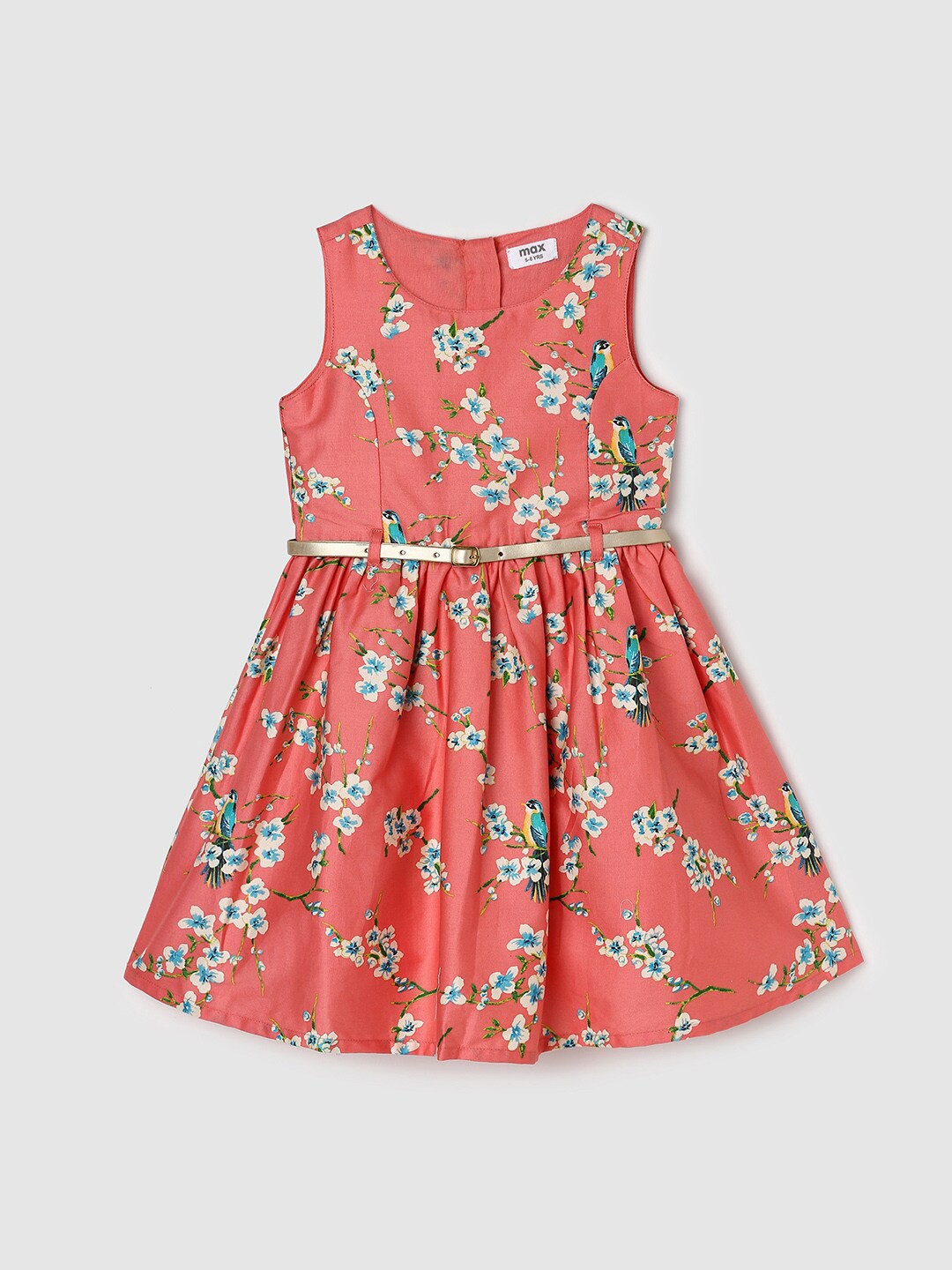 

max Girls Floral Print Fit & Flare Pure Cotton Dress, Orange
