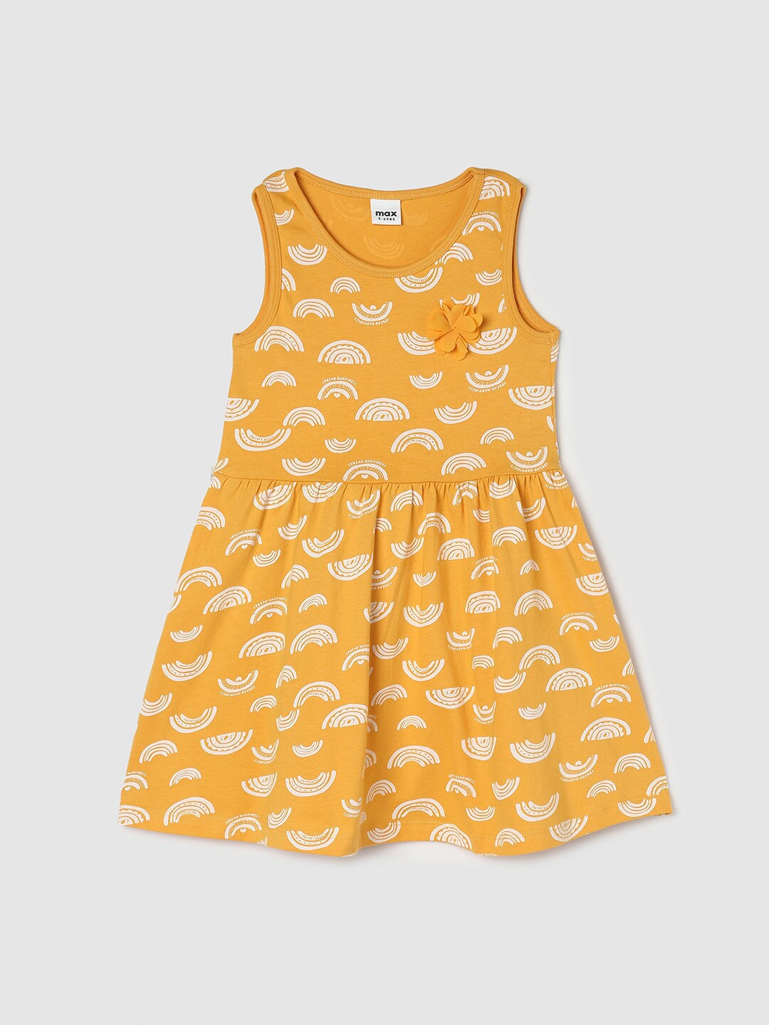 

max Conversational Printed Bow Detail Pure Cotton A-Line Dress, Yellow