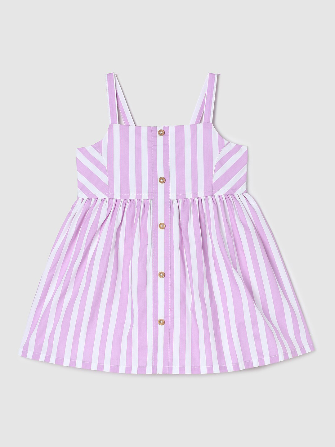 

max Girls Striped Shoulder Straps Fit & Flare Pure Cotton Dress, Purple