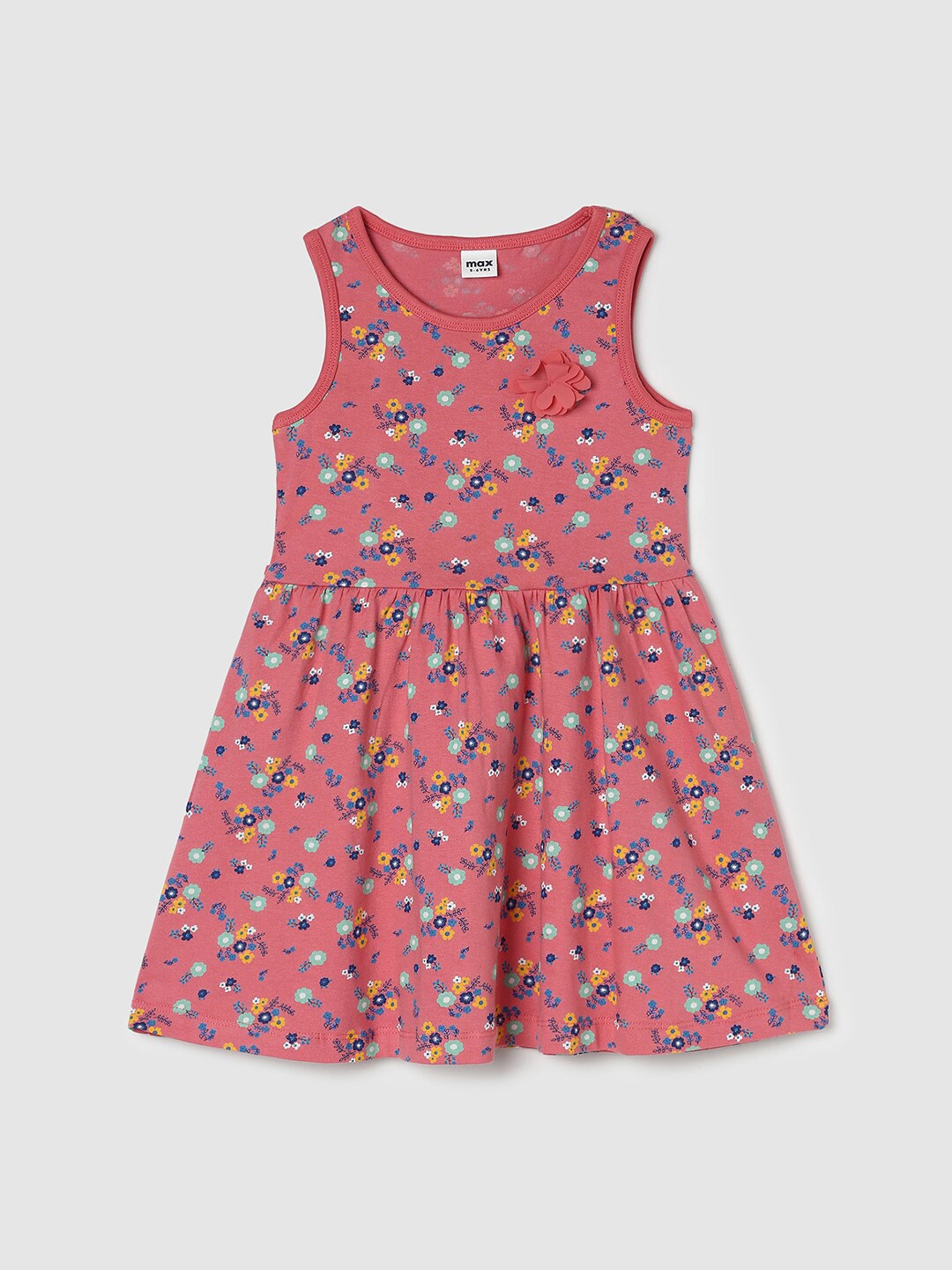 

max Girls Floral Print Pure Cotton A-Line Dress, Pink