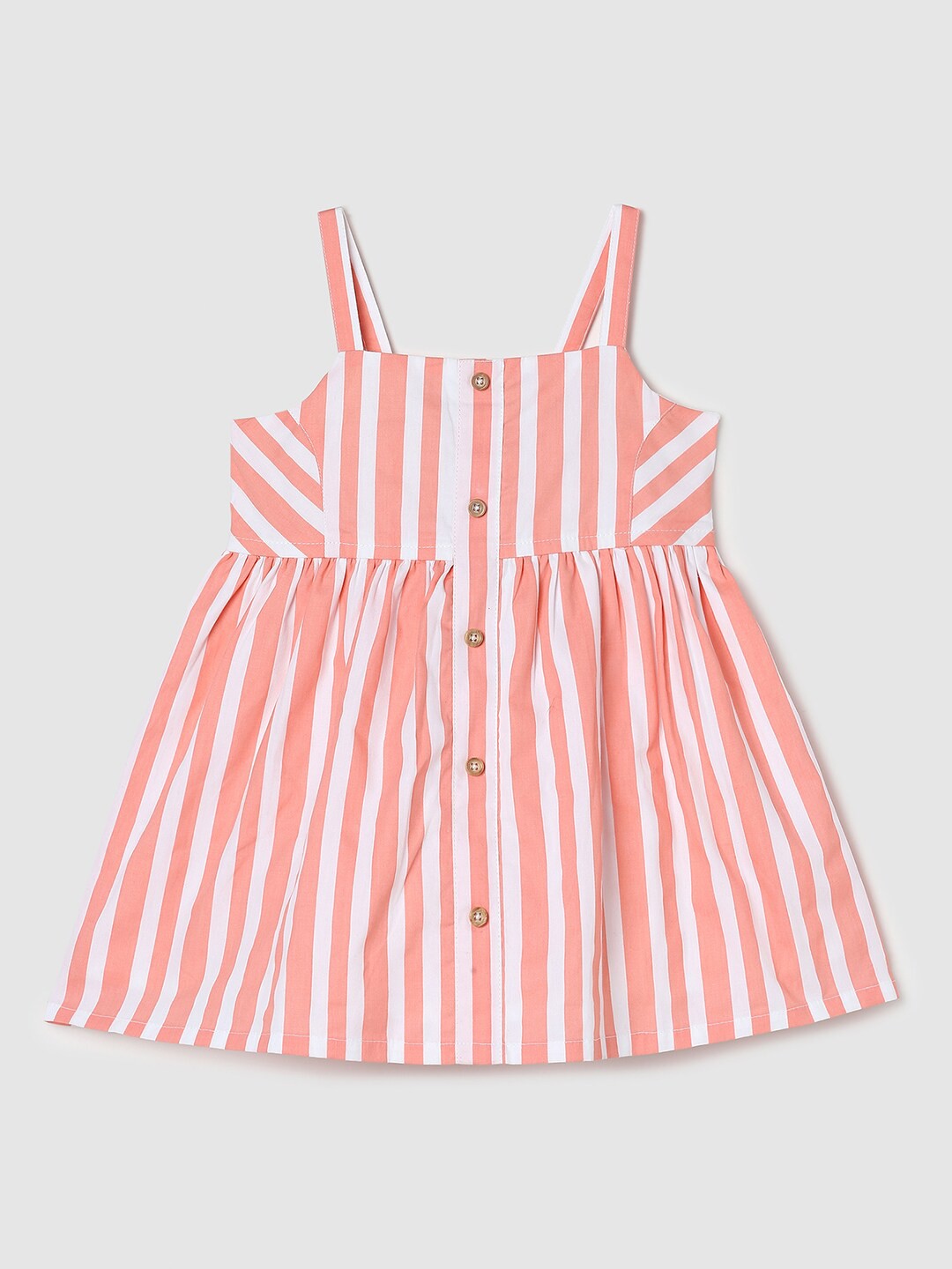 

max Striped Tie-Up Detail Pure Cotton Fit & Flare Dress, Peach