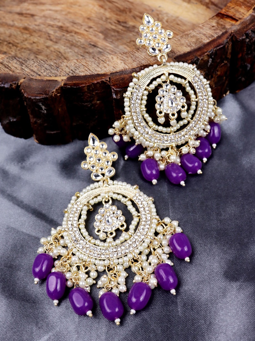 

Krelin Gold-Plated Artificial Stones and Beads Chandbali Earrings