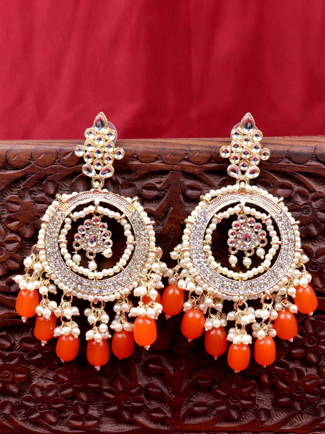 

Krelin Gold-Plated Circular Chandbalis Earrings, Orange