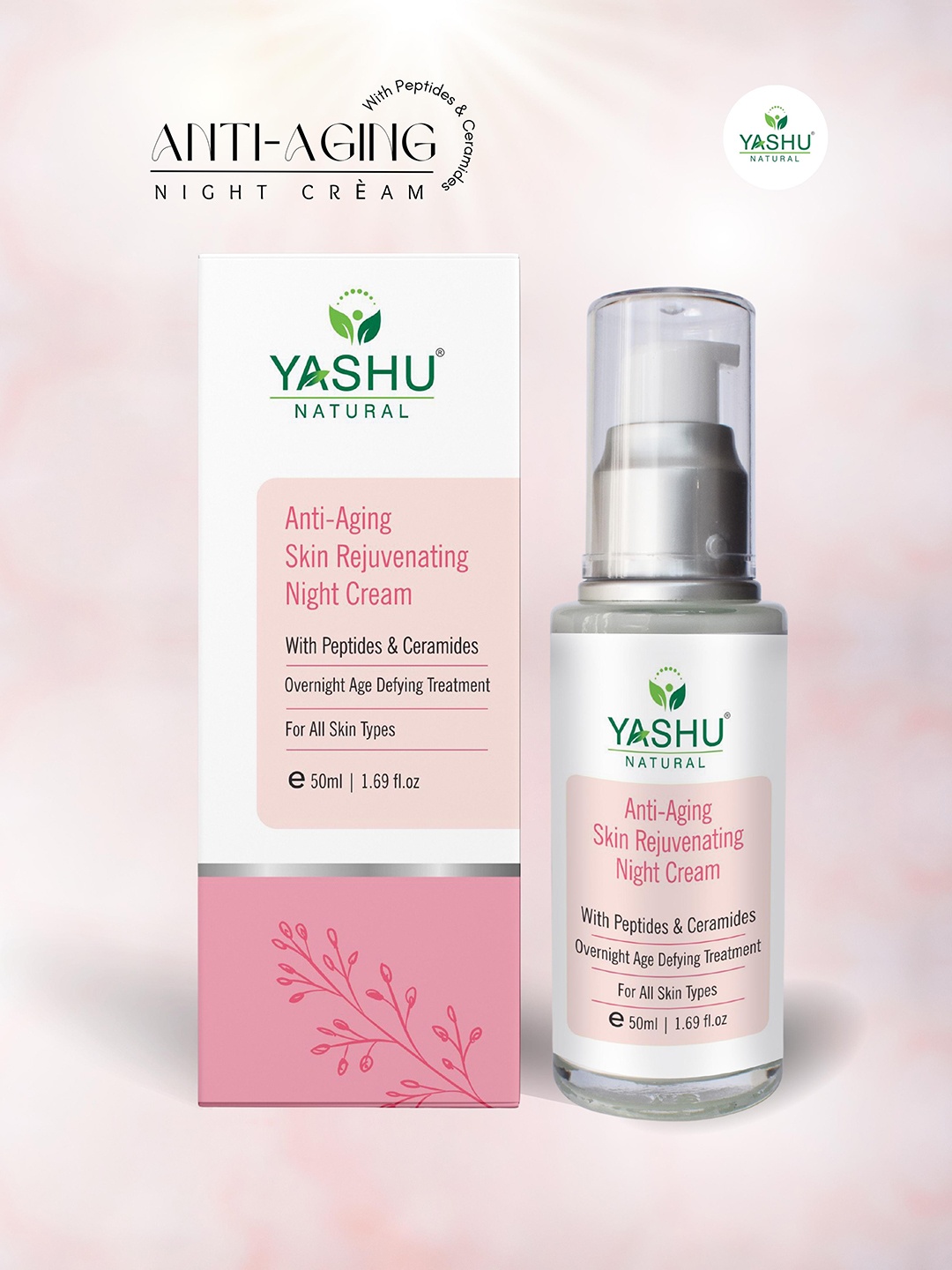 

YASHU Anti Aging Skin Rejuvenating Night Cream with Peptides - 50 ml, Pink