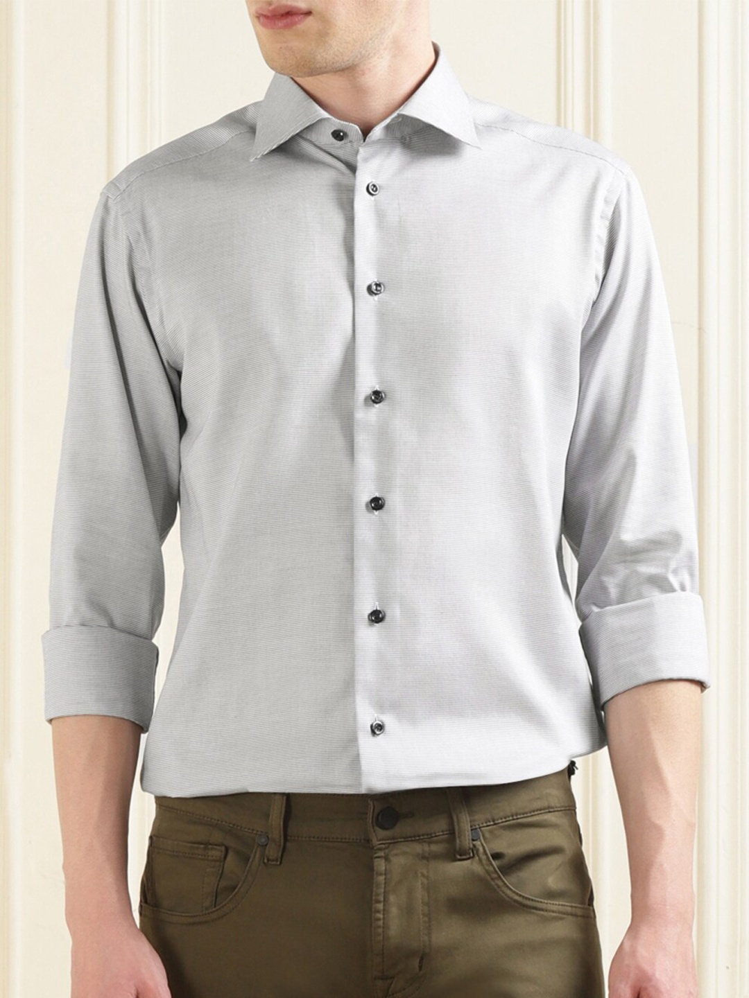 

Eton Self Design Spread Collar Pure Cotton Casual Shirt, White