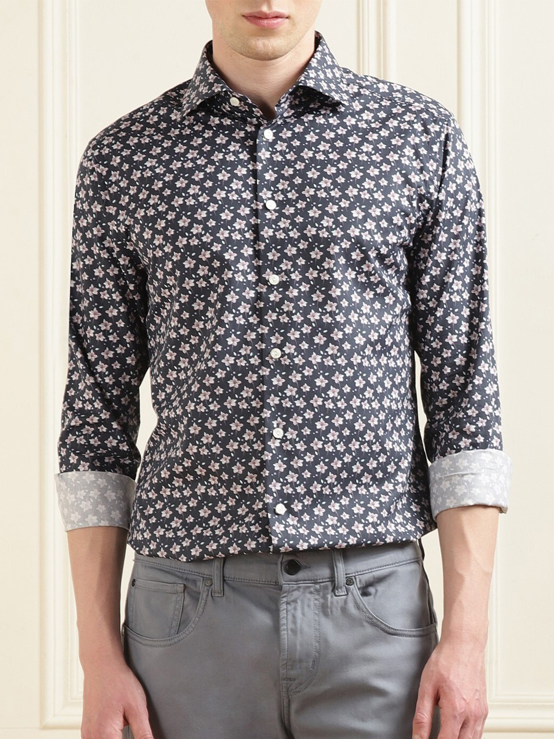 

Eton Floral Printed Long Sleeves Pure Cotton Casual Shirt, Navy blue
