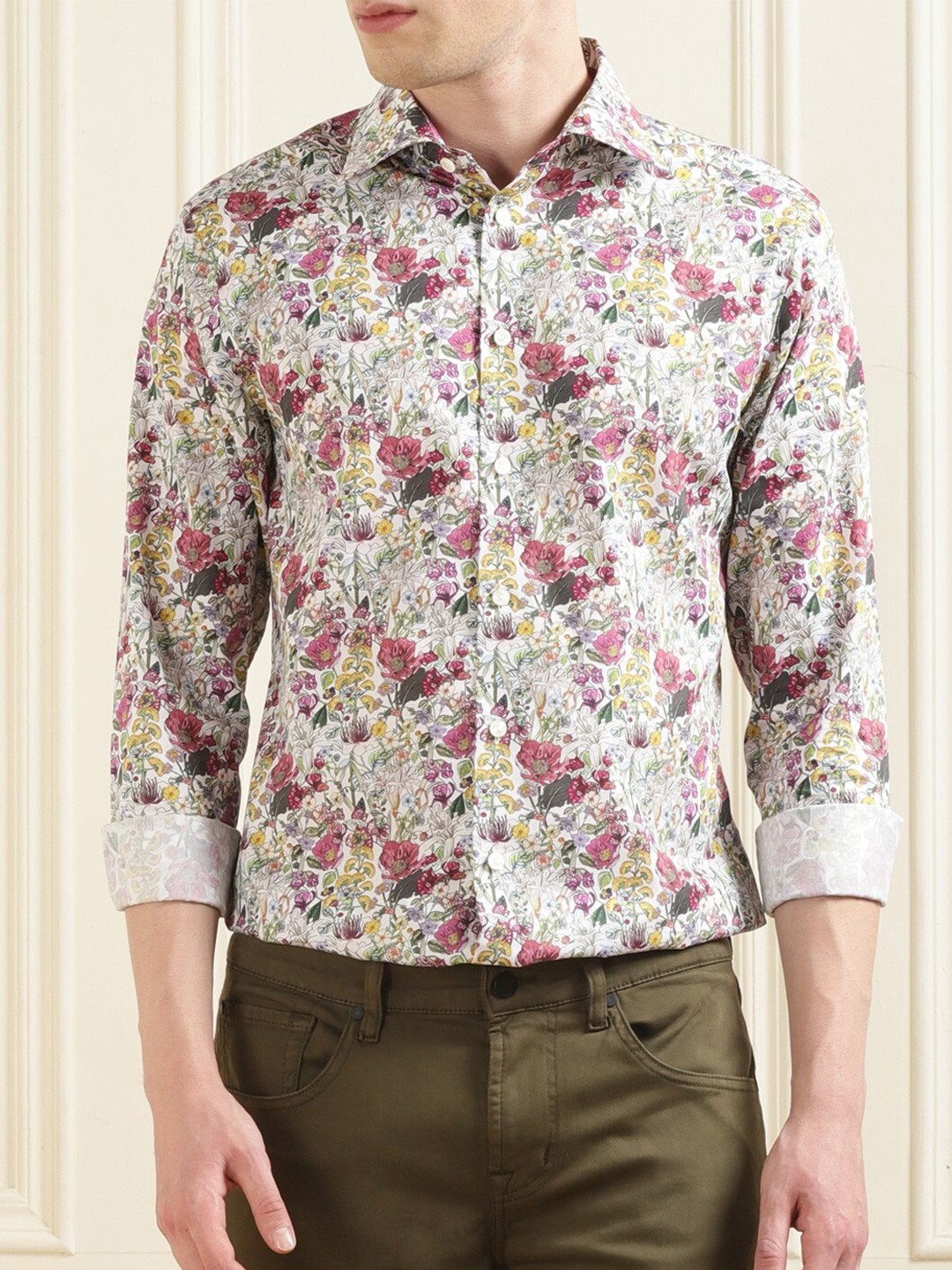 

Eton Floral Printed Spread Collar Pure Cotton Casual Shirt, Off white