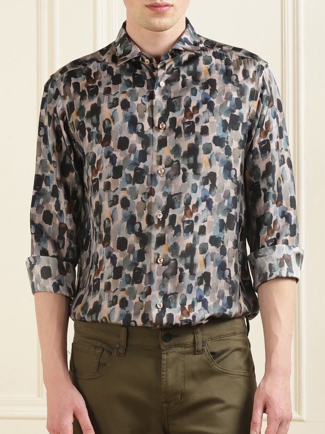 

Eton Abstract Printed Pure Silk Casual Shirt, Beige