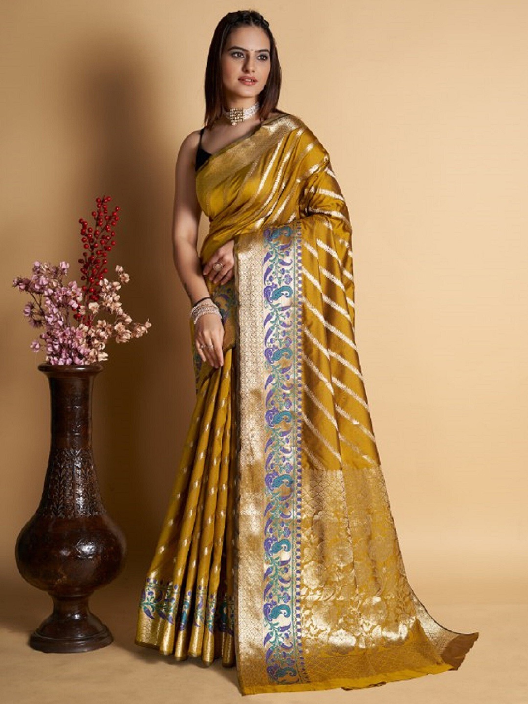

Mitera Ethnic Woven Design Zari Banarasi Saree, Mustard
