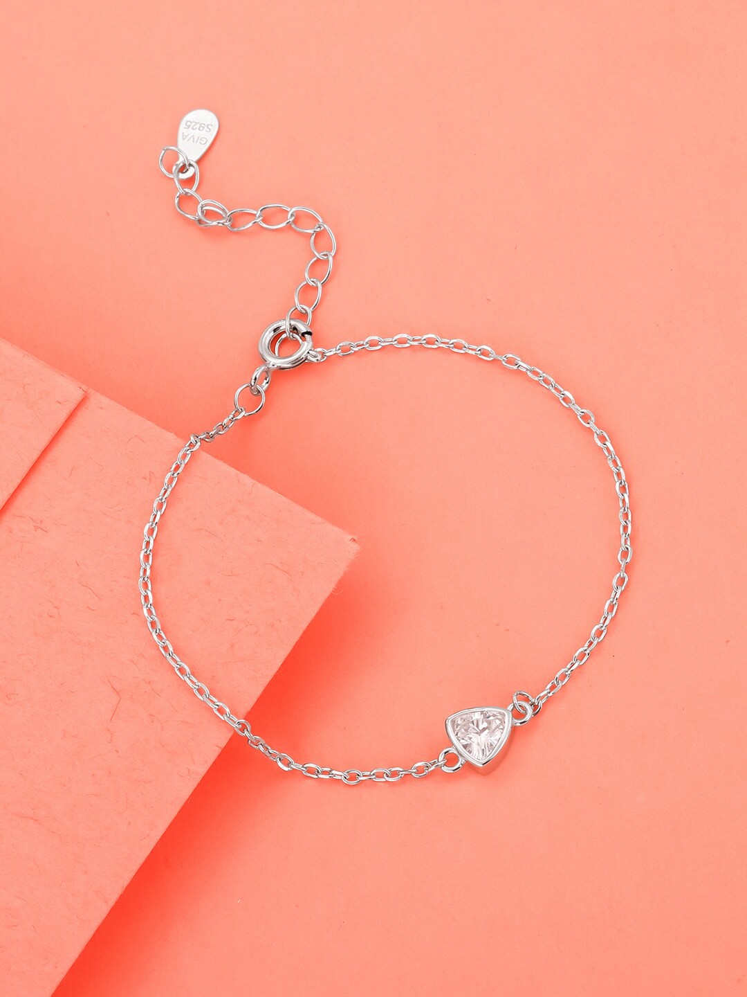 

GIVA Women Sterling Silver Cubic Zirconia Rhodium-Plated Link Bracelet
