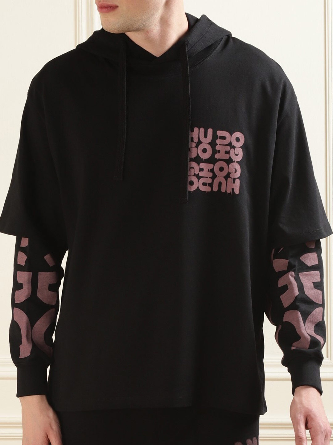 

HUGO Typography Printed Hooded Sweatshirt, Black