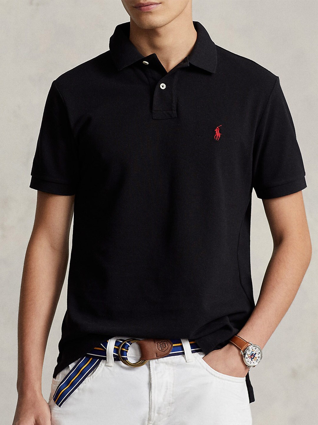 

Polo Ralph Lauren Polo Collar Short Sleeve Pure Cotton T-Shirt, Black
