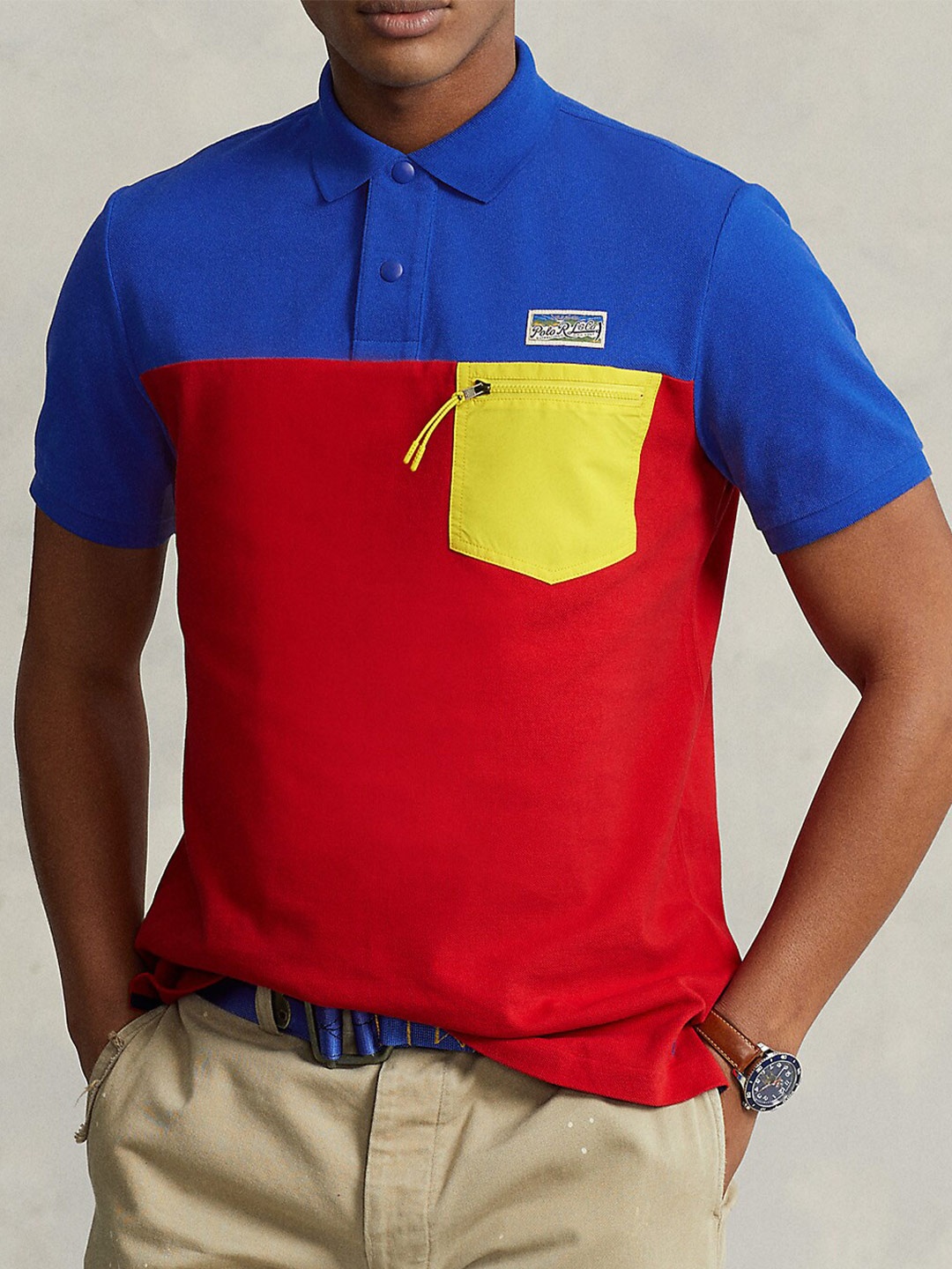 

Polo Ralph Lauren Colourblocked Polo Collar Pure Cotton T-Shirt, Red