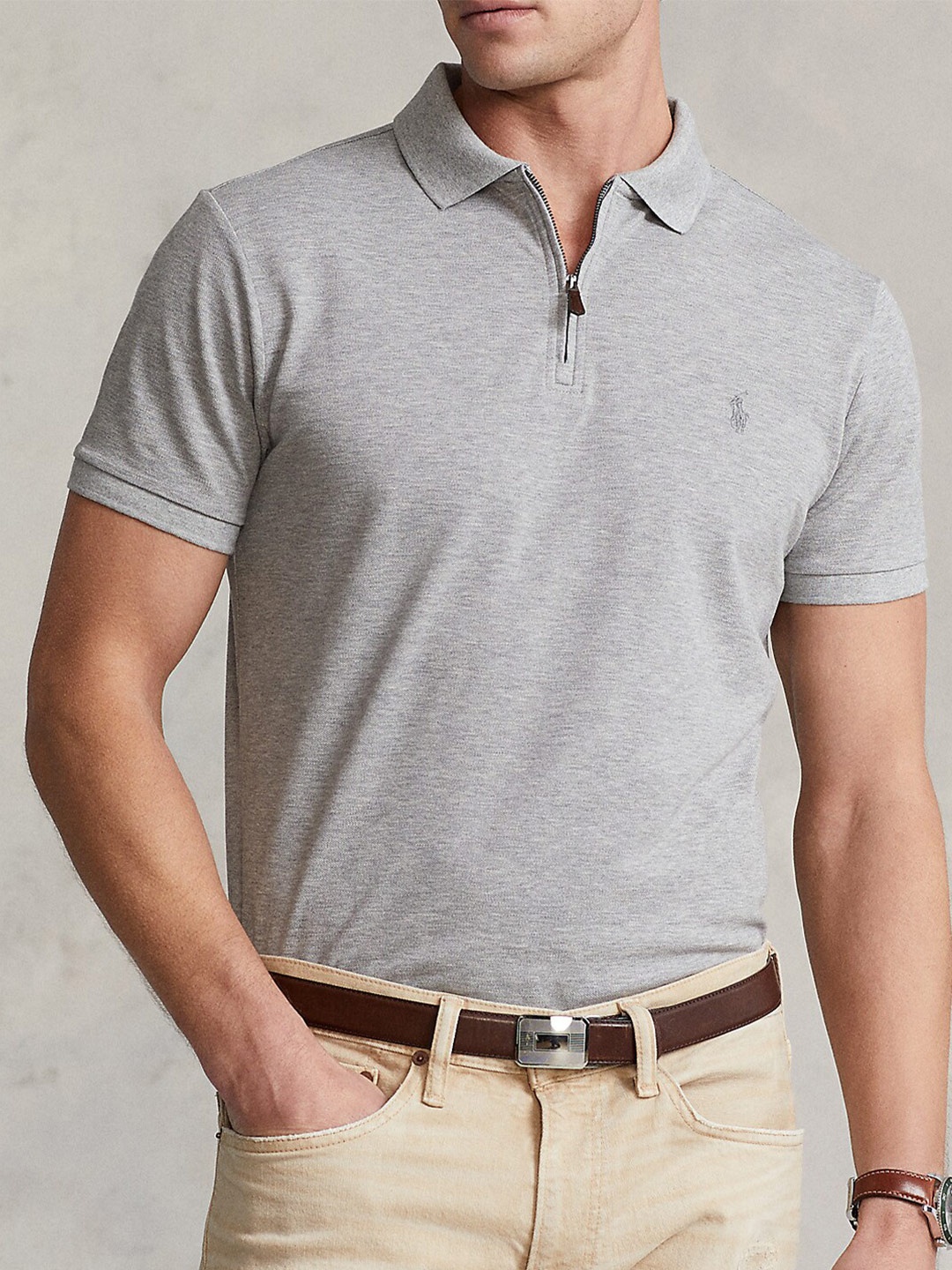 

Polo Ralph Lauren Brand Logo Embroidered Pure Cotton Custom Polo T-Shirt, Grey