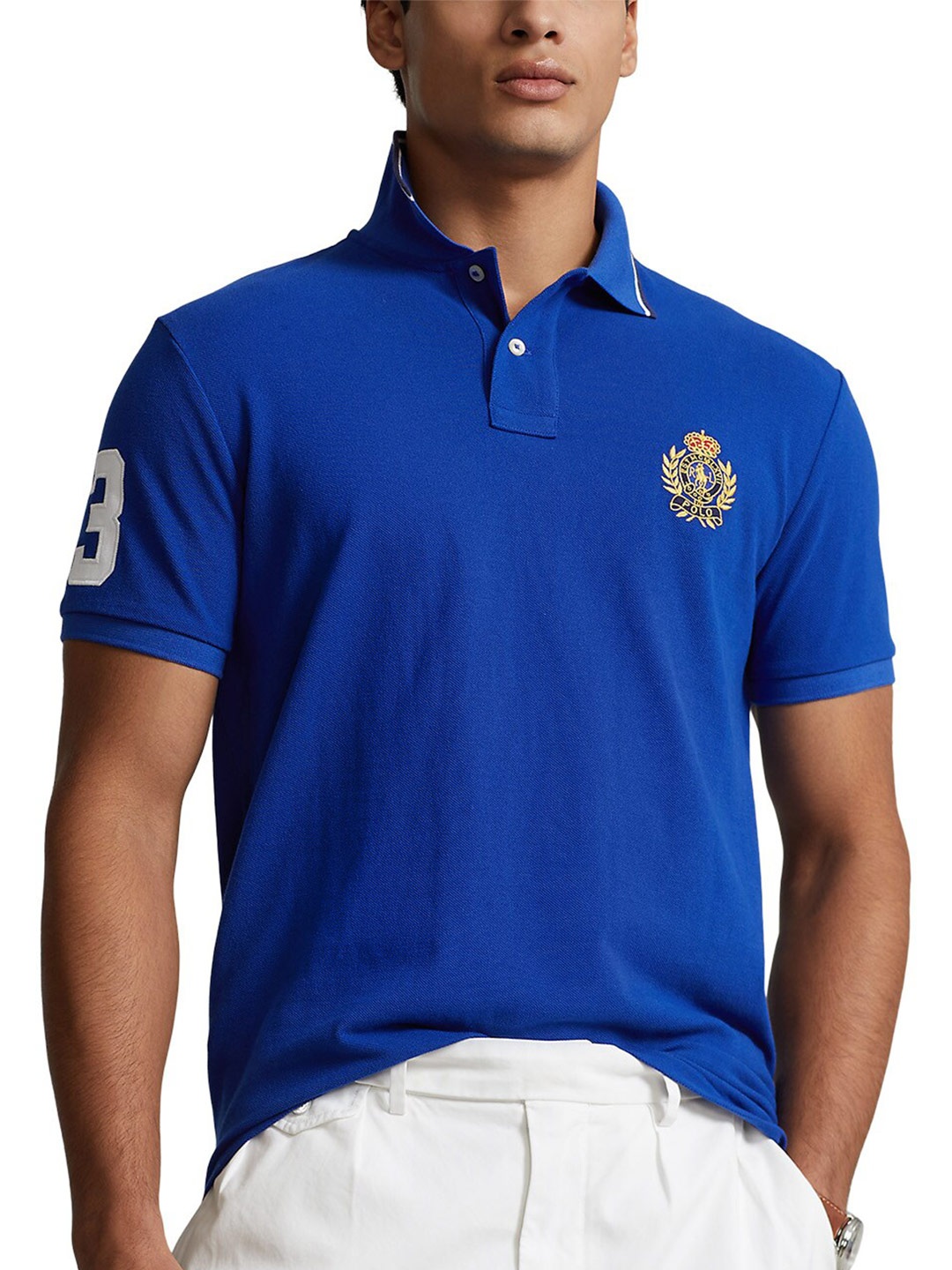 

Polo Ralph Lauren Brand Logo Embroidered Pure Cotton Slim Fit Polo T-Shirt, Blue