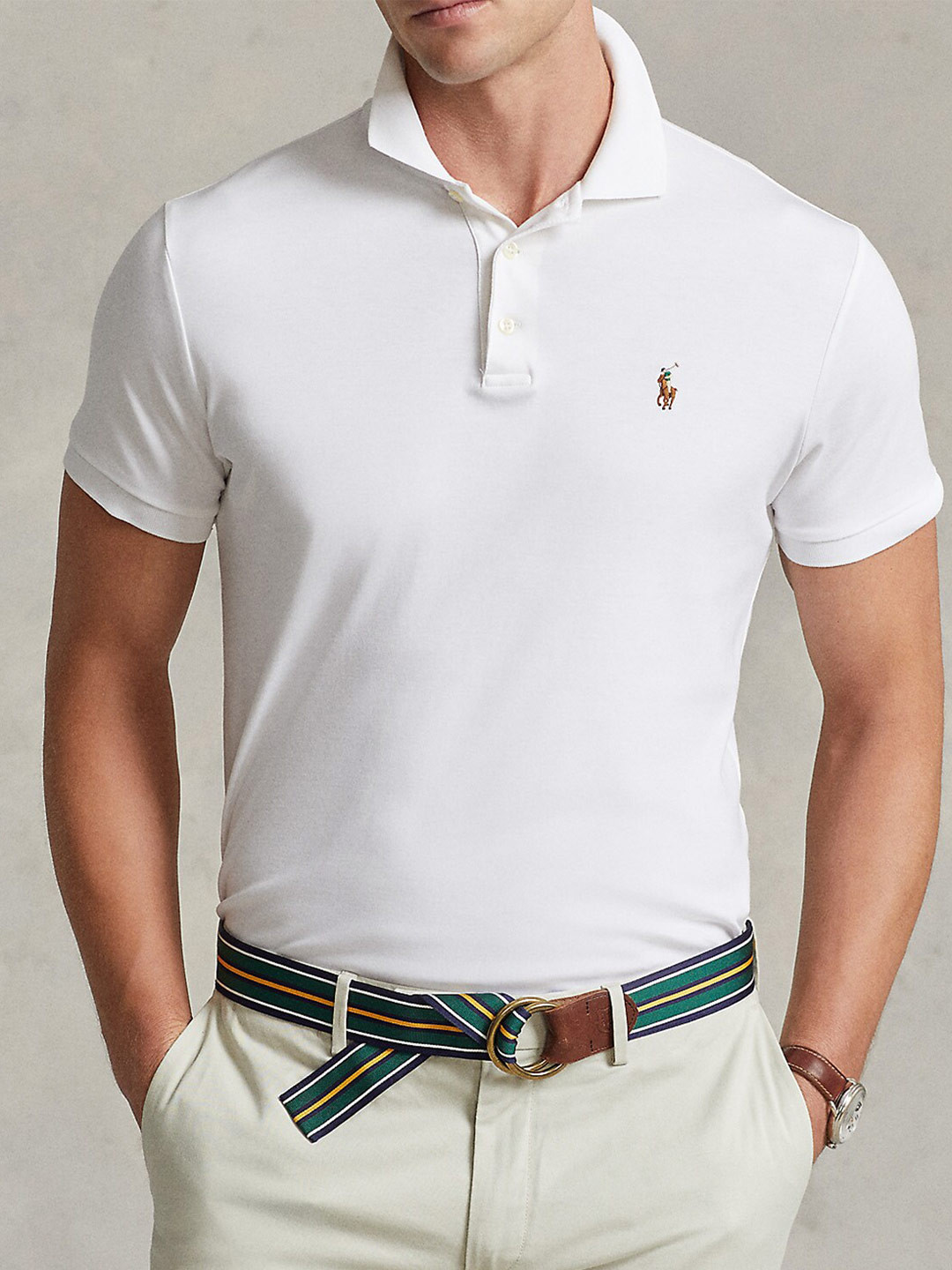 

Polo Ralph Lauren Brand Logo Embroidered Pure Cotton Custom Polo T-Shirt, White