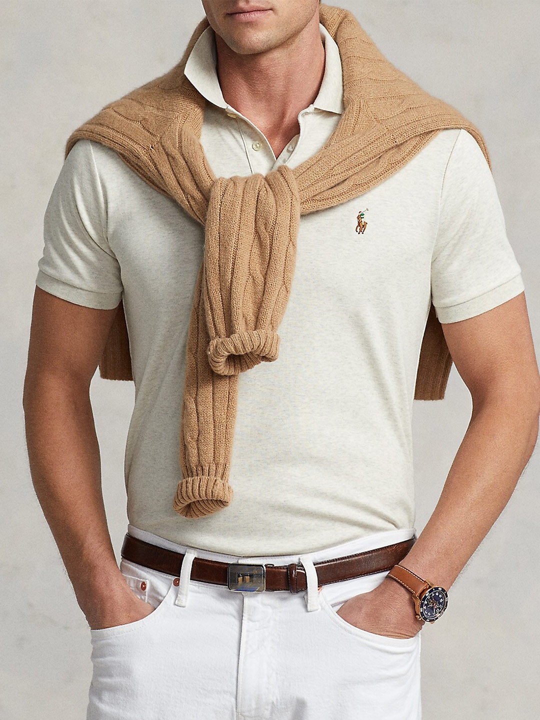 

Polo Ralph Lauren Pure Cotton Slim Fit Polo T-Shirt, Cream