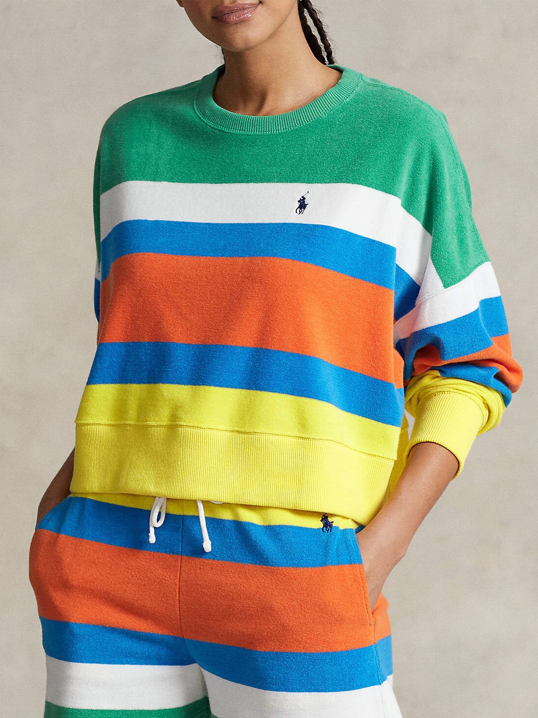 

Polo Ralph Lauren Multi-Striped Patterned Pure Cotton Hooded Pullover Sweatshirt, Green