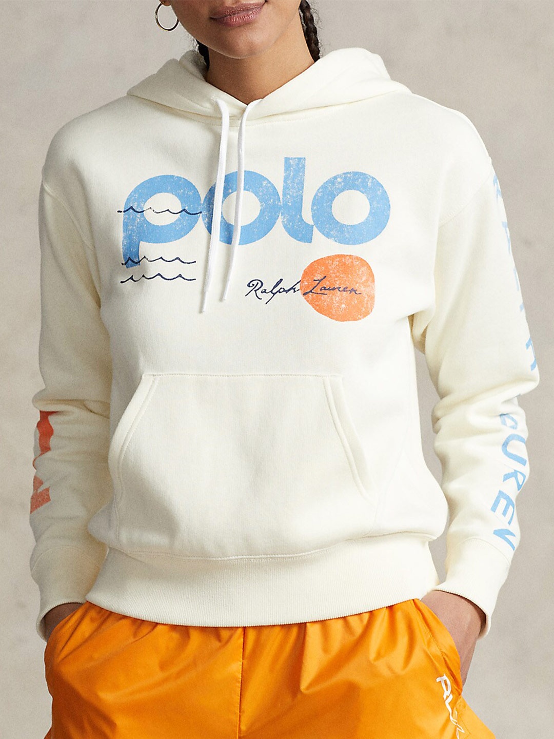 

Polo Ralph Lauren Graphic Printed Pure Cotton Hooded Sweatshirt, Cream