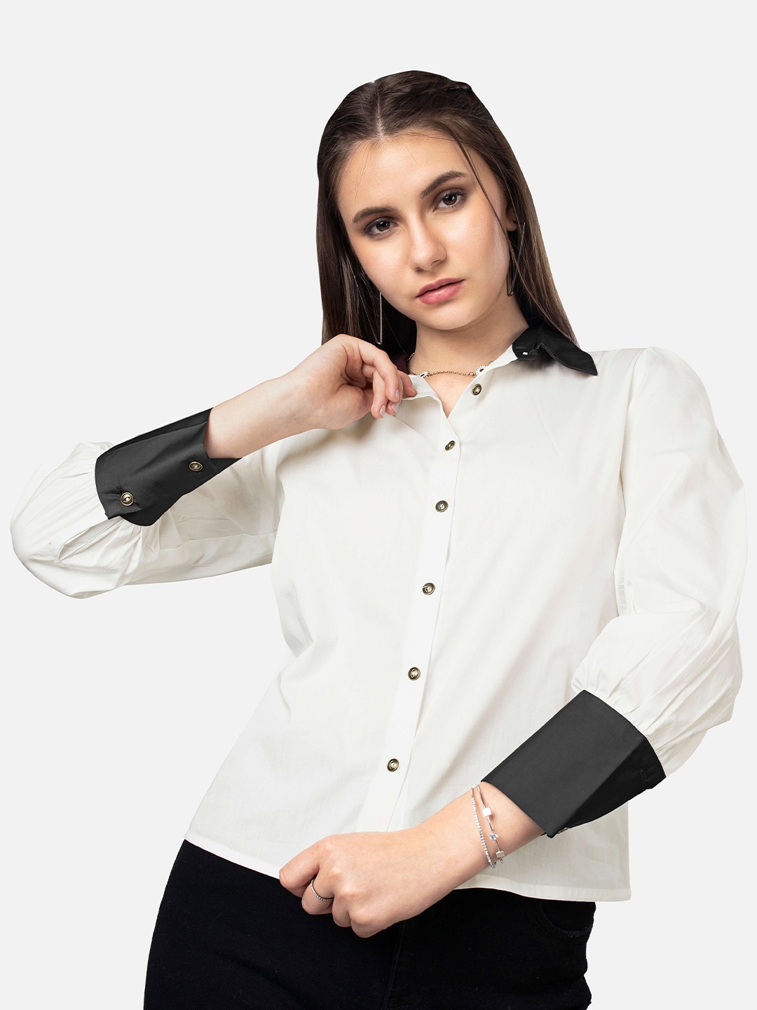 

NEOFAA Spread Collar Casual Shirt, White