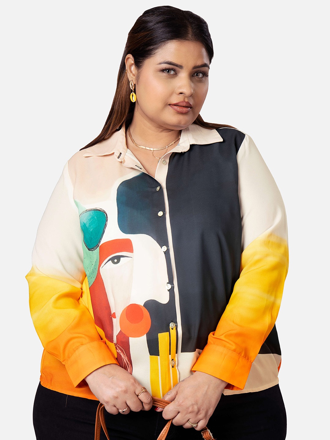

NEOFAA Plus Size Graphic Printed Casual Shirt, Orange