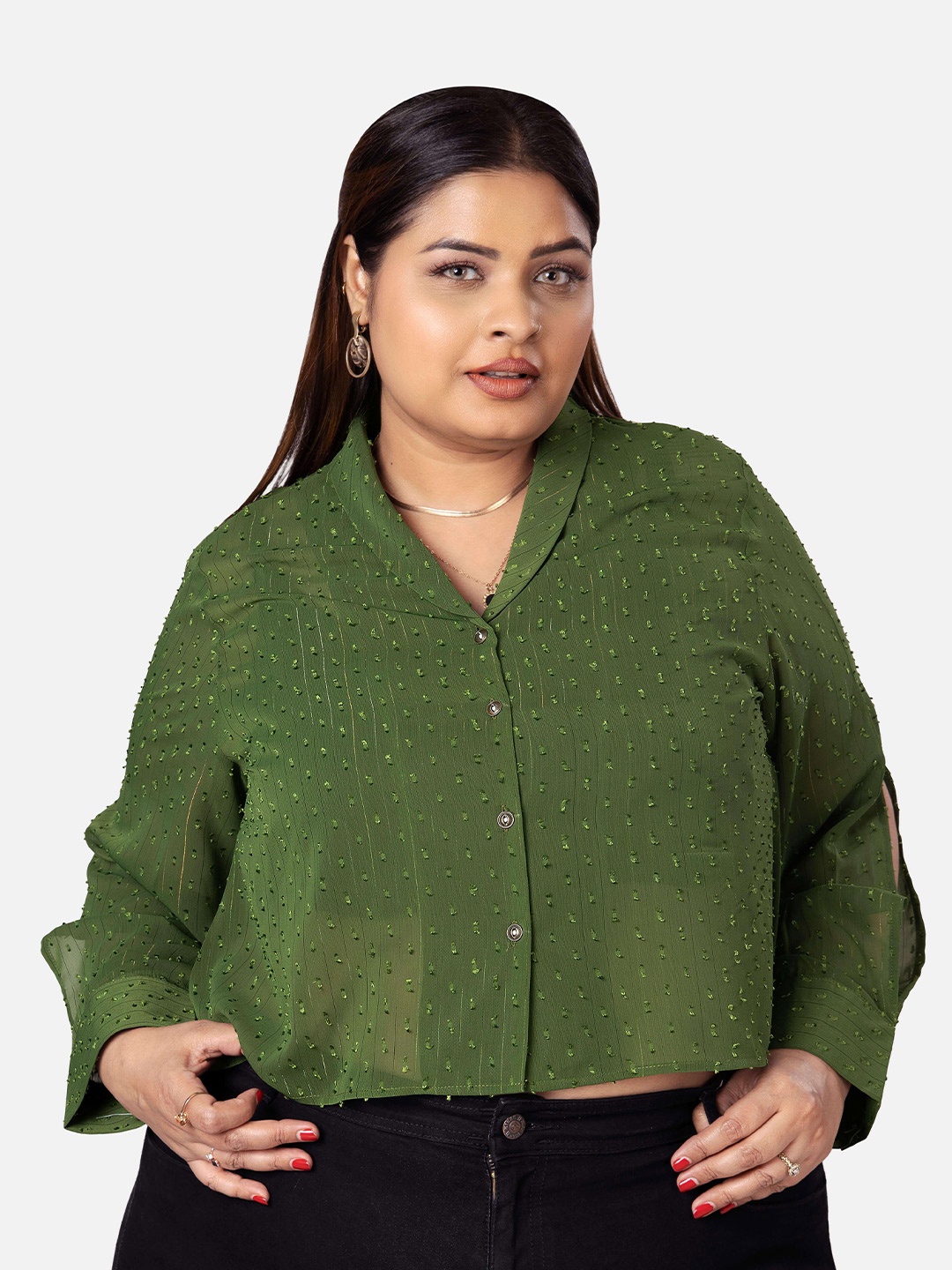 

NEOFAA Plus Size Self Design Casual Shirt, Green