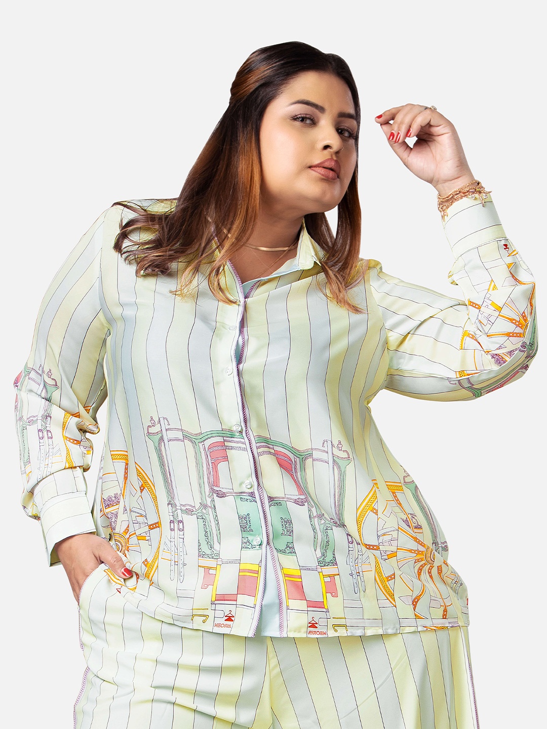 

NEOFAA Plus Size Abstract Printed Casual Shirt, Green