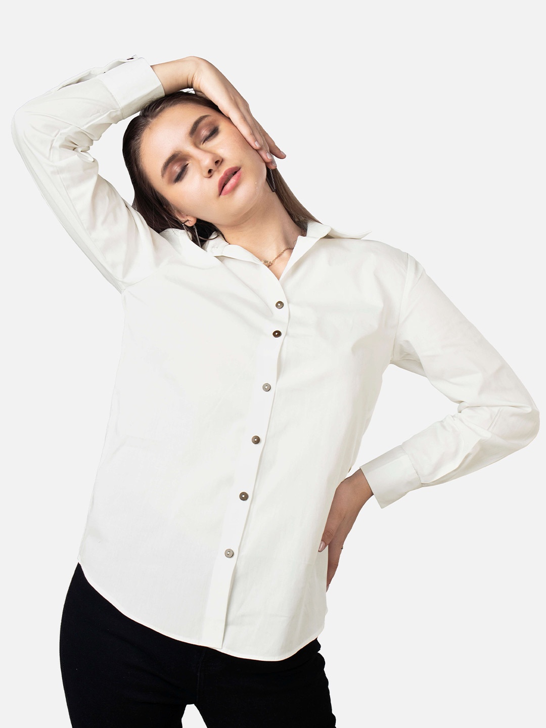 

NEOFAA Spread Collar Cotton Casual Shirt, White