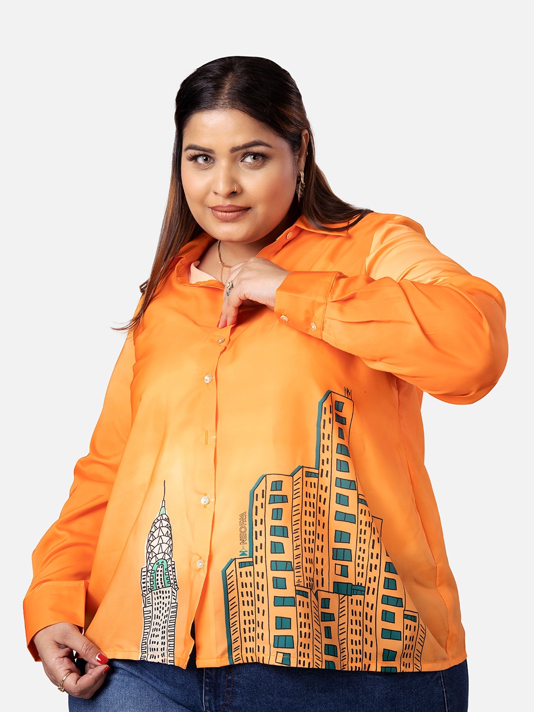 

NEOFAA Plus Size Geometric Printed Casual Shirt, Orange