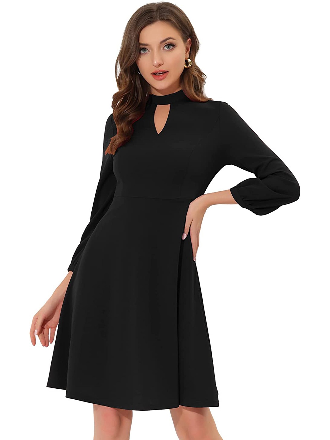 

Samsara Couture Keyhole Neck Layered Fit & Flare Dress, Black