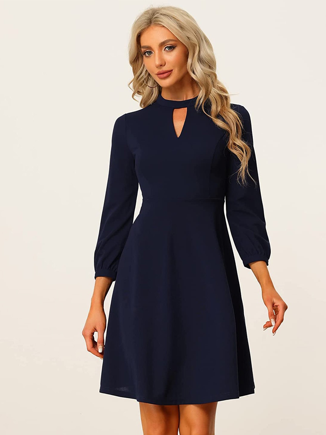 

Samsara Couture Keyhole Neck Layered Fit & Flare Dress, Navy blue
