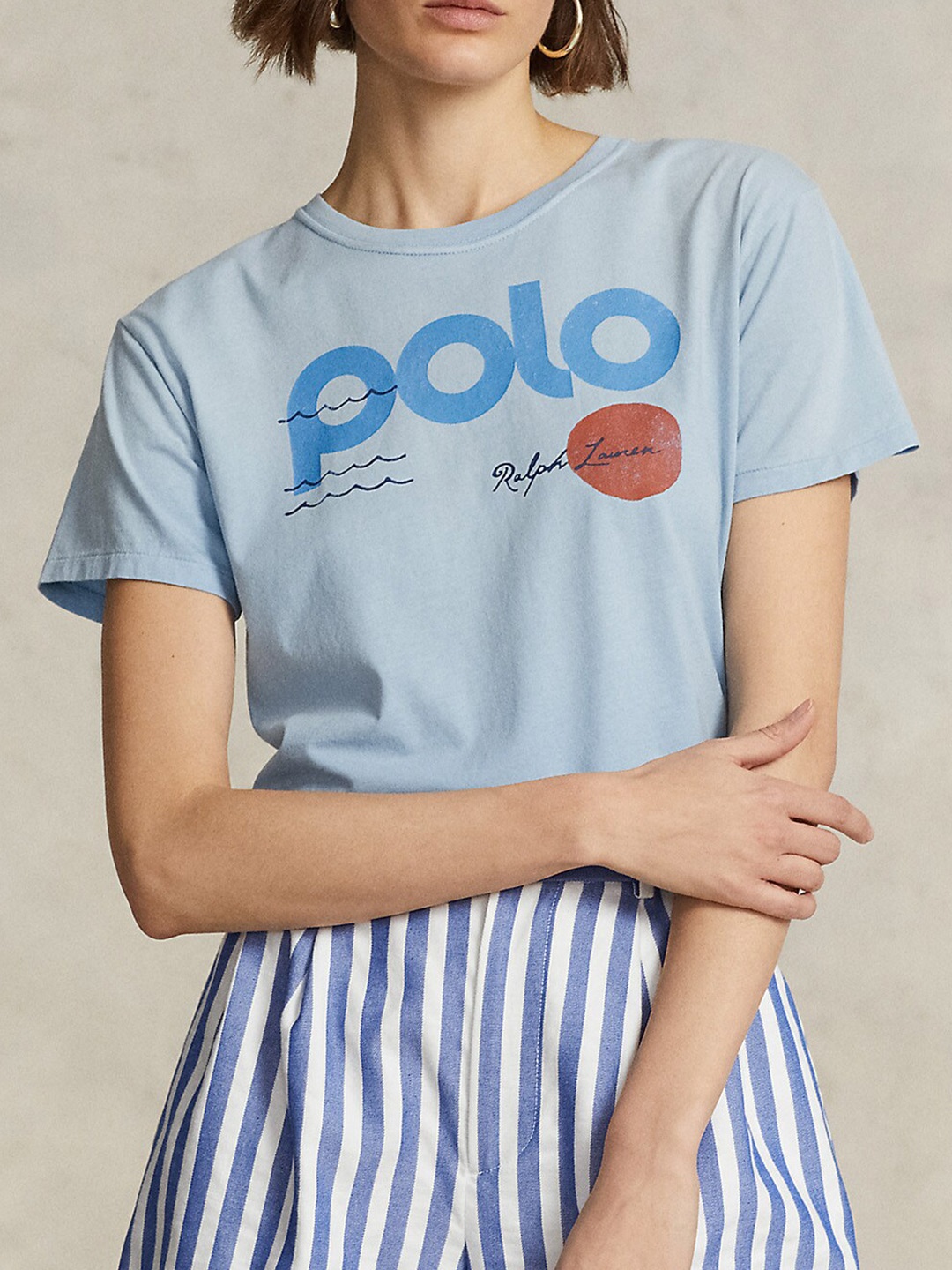 

Polo Ralph Lauren Brand Logo Printed Pure Cotton Jersey T-Shirt, Blue