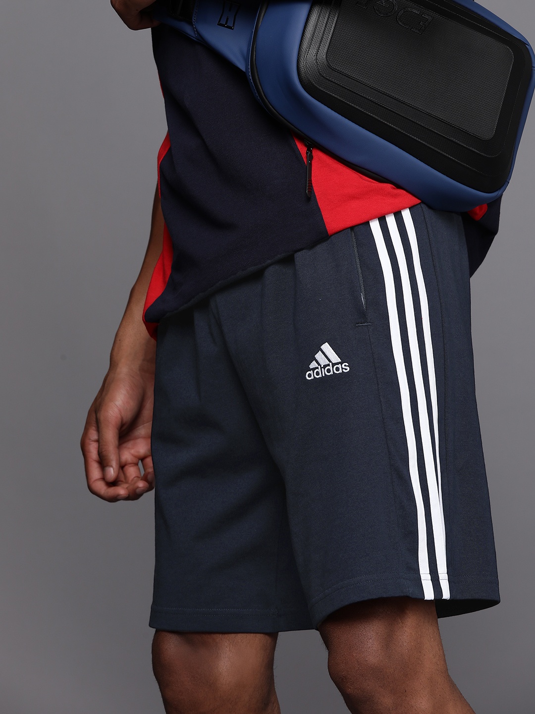 

ADIDAS Men 3S SJ 10 SHO Striped Sports Shorts, Navy blue