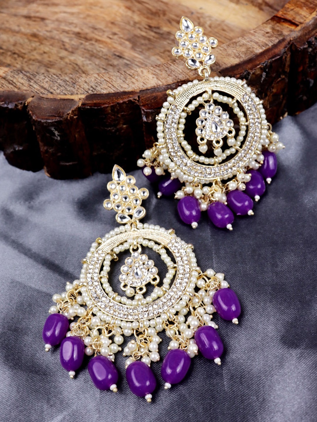 

VAGHBHATT Purple Circular Chandbalis Earrings