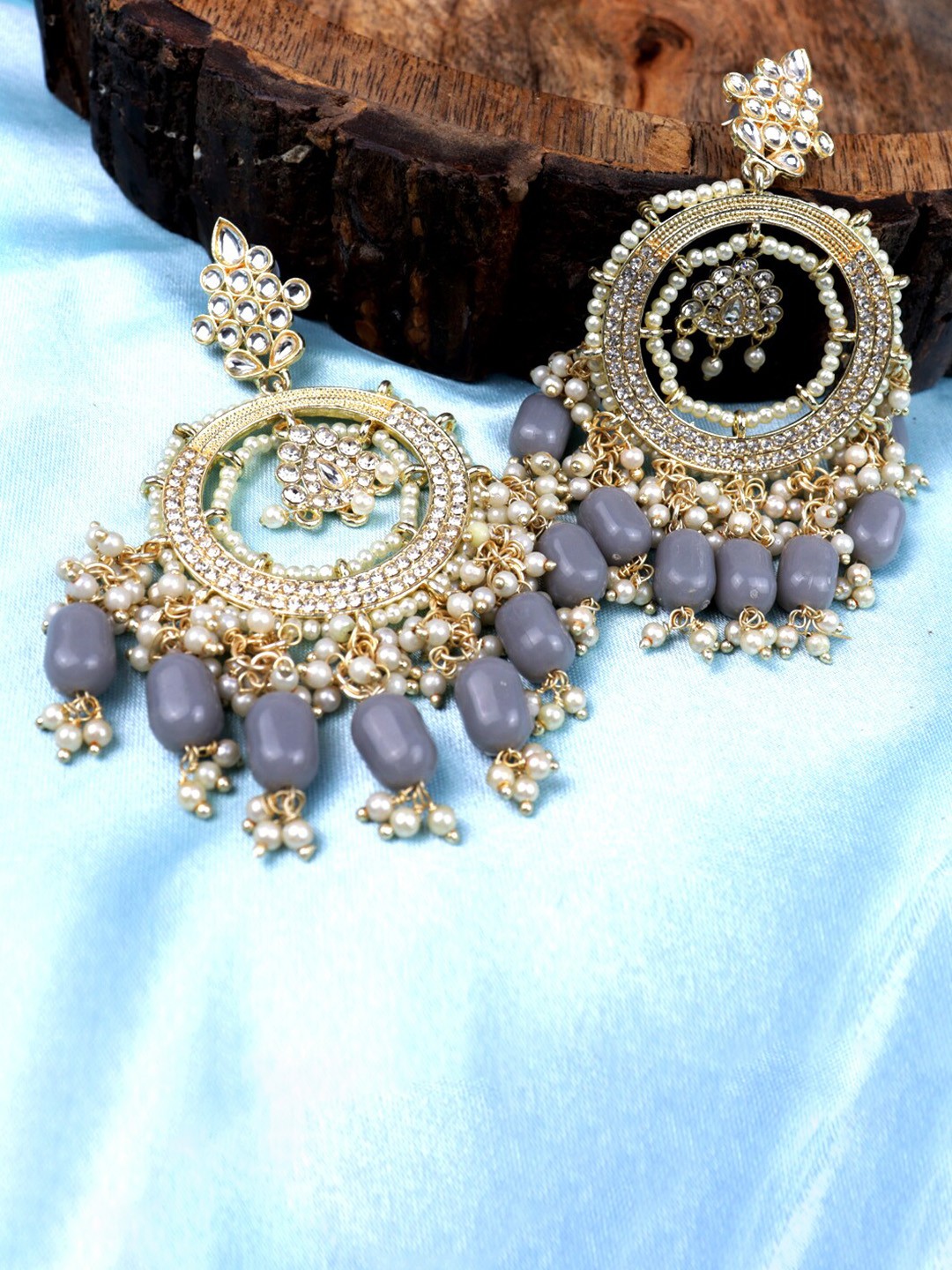 

VAGHBHATT Gold-Plated Circular Chandbalis Earrings, Grey
