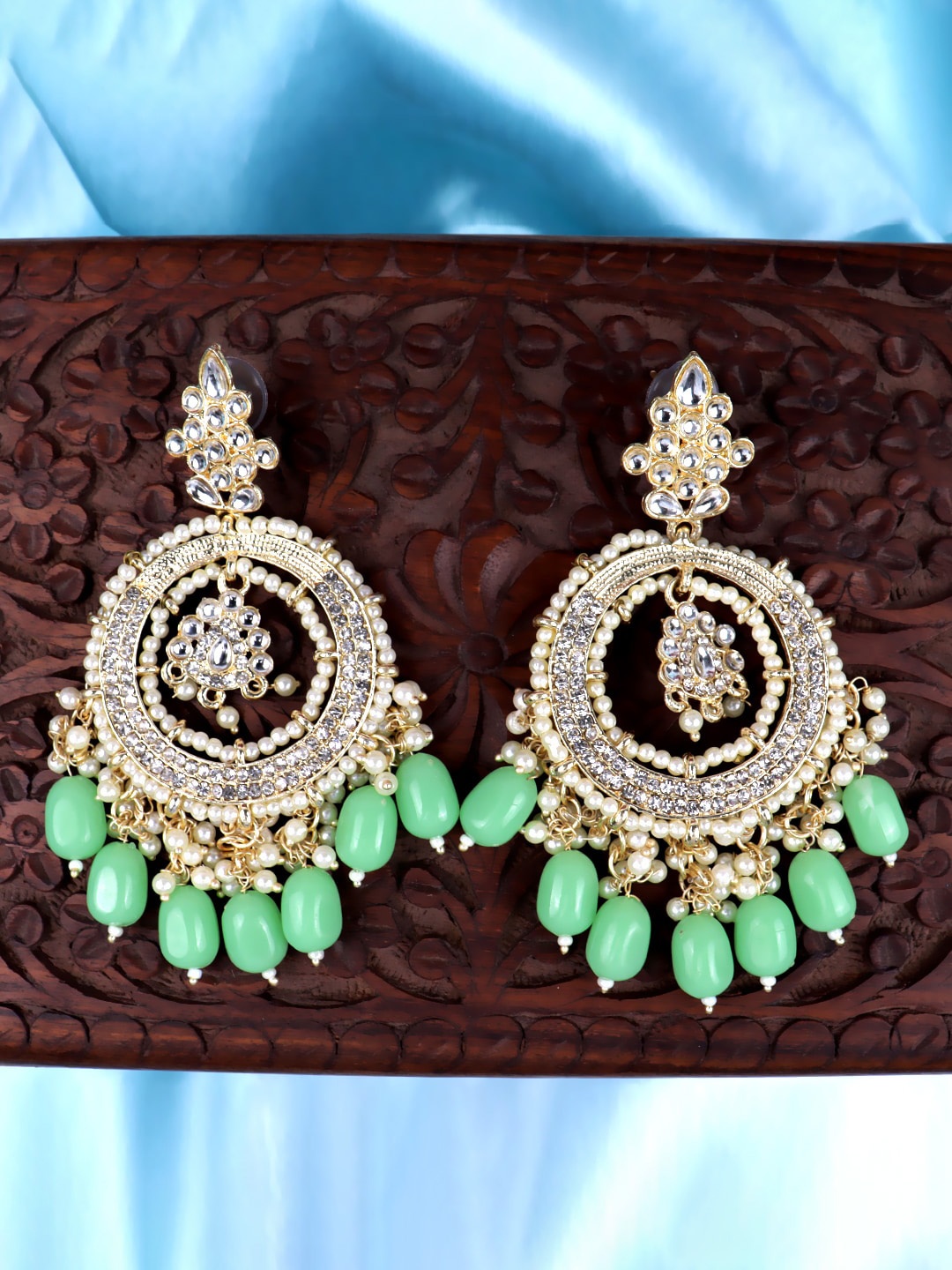 

VAGHBHATT Gold-Plated Circular Drop Earrings, Lime green