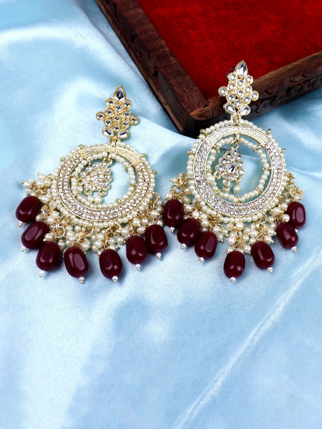 

VAGHBHATT Gold-Plated Circular Chandbali Earrings, Maroon