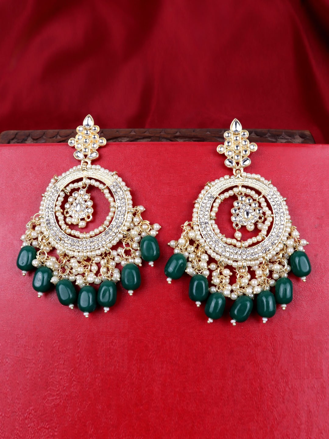 

VAGHBHATT Gold-Plated Circular Chandbalis Earrings, Green