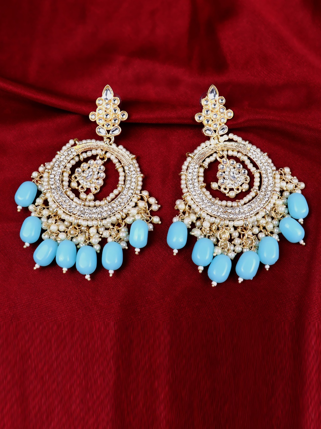 

VAGHBHATT Gold-Plated Circular Chandbali Earrings, Blue