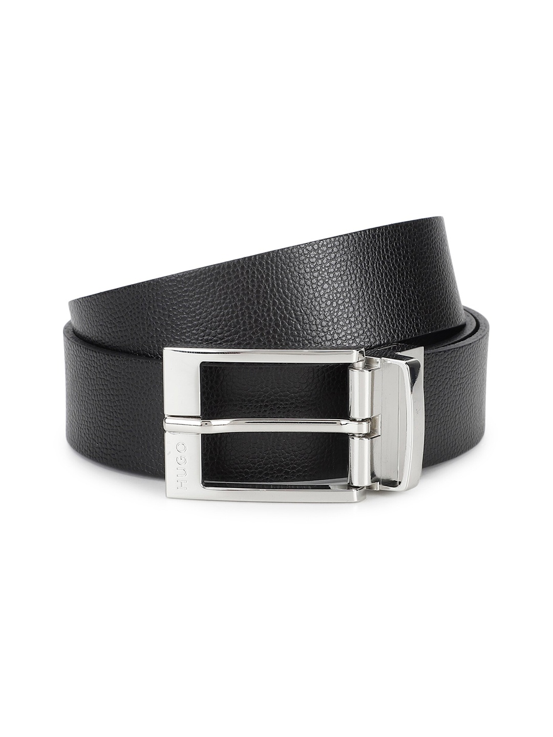 HUGO Men Textured Reversible Leather Belt, Black