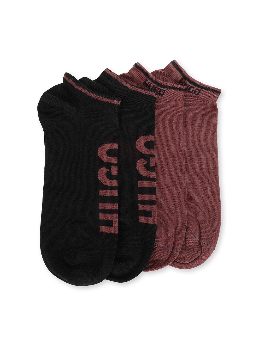 

HUGO Pack Of 2 Men Cotton Ankle Length Socks, Brown