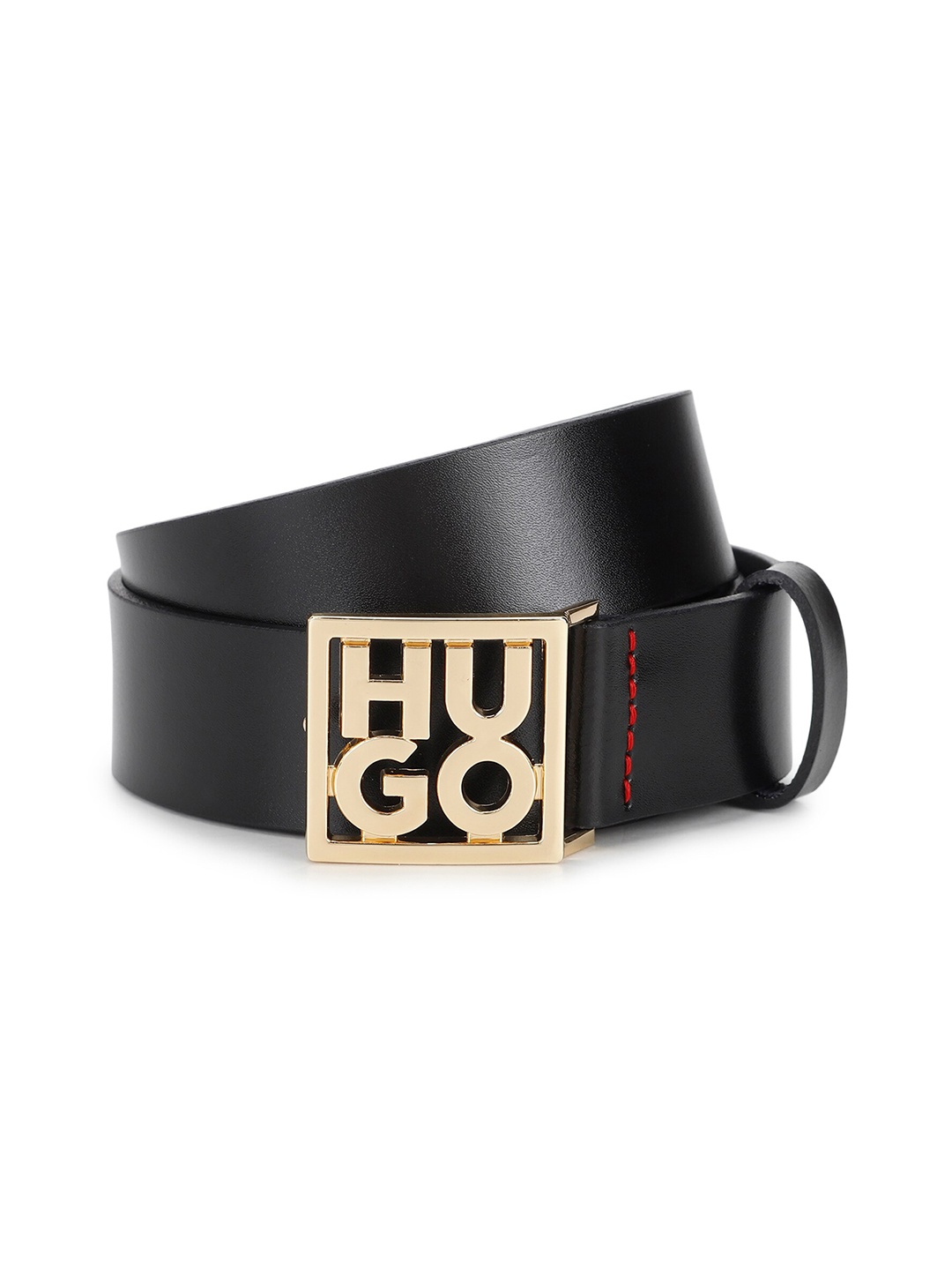 

HUGO Men Leather Wide Belt, Black