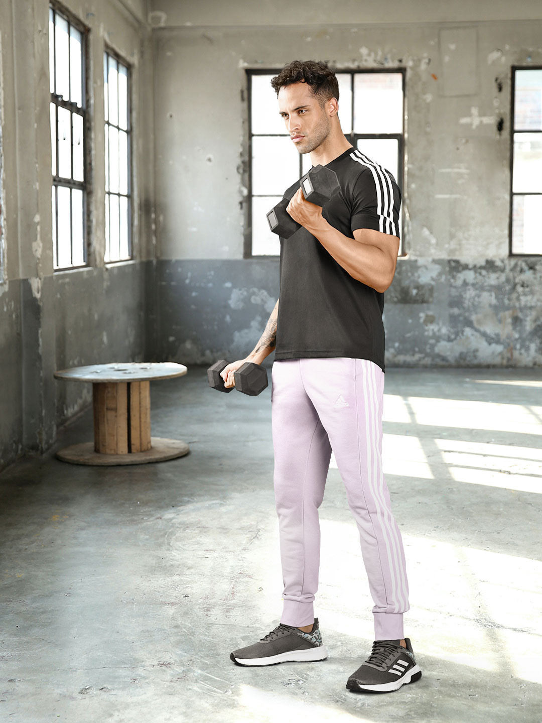 

ADIDAS Men Solid 3-Striped Track Pants, Lavender