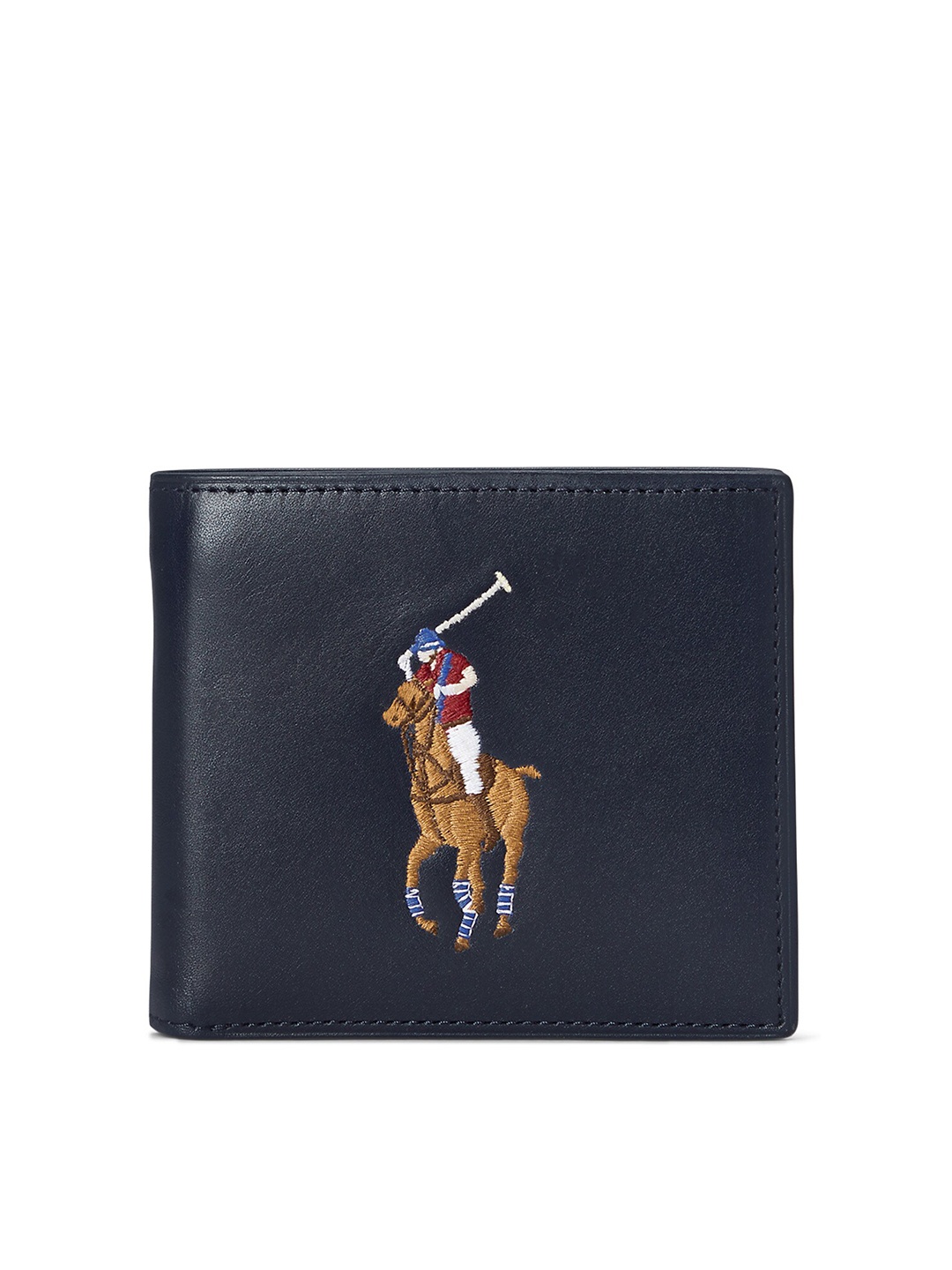 

Polo Ralph Lauren Men Pony Logo Embroidered Leather Bi-Fold Wallet, Navy blue